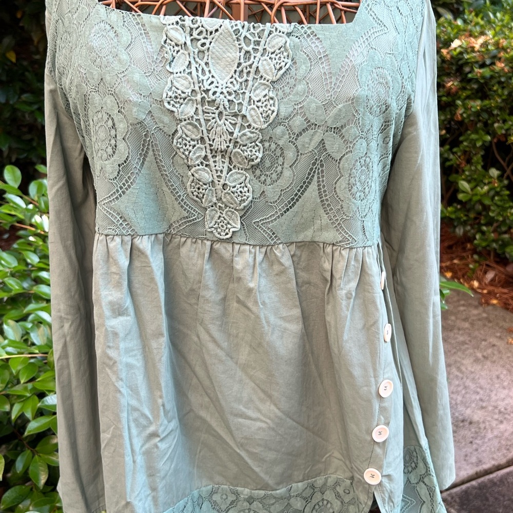 Chic Lace Embellished Sage Blouse